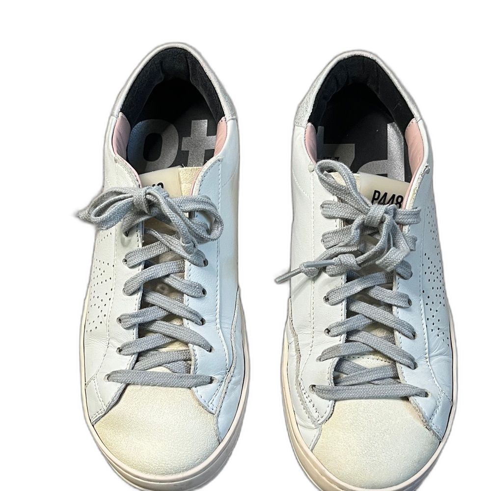 P448 John Sneaker Women's Leather White Gray Pink Size 7 US 37 EU